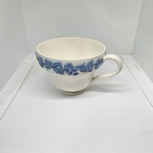 Wedgwood Embossed Queens Ware Teacup Cream Blue Grapevine Relief Made in England